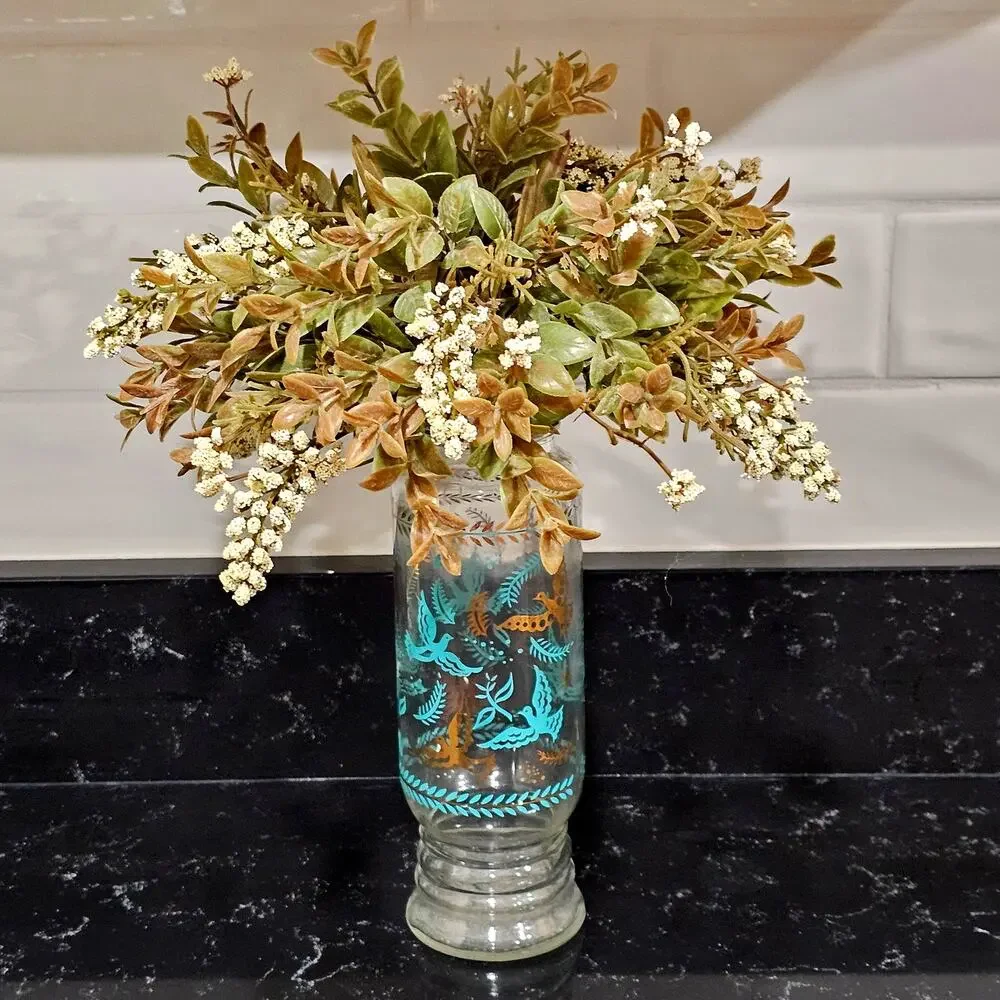 Vintage Georges Briard 22K Gold Birds Of Paradise Glass Bottle 1960s MCM
